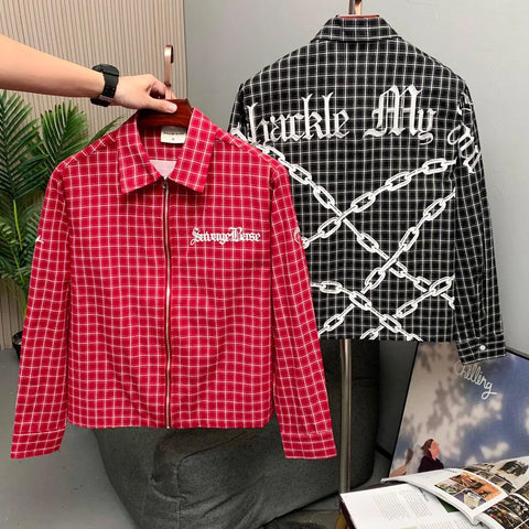 Chain Link Plaid Zip Shirt